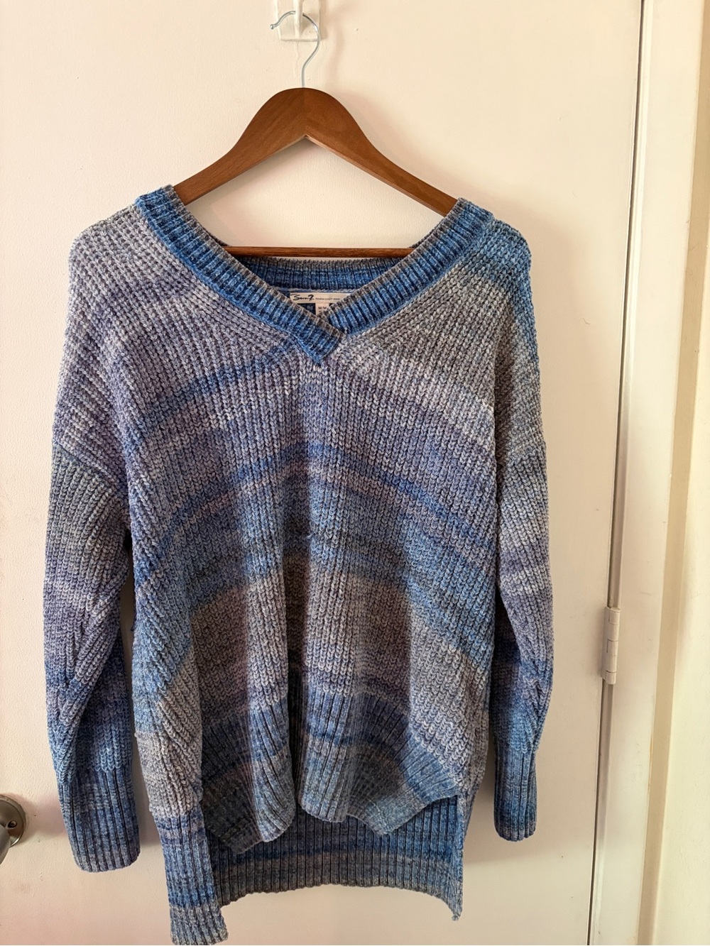 Boho Blue Ombre V-Neck Women’s Knit Sweater